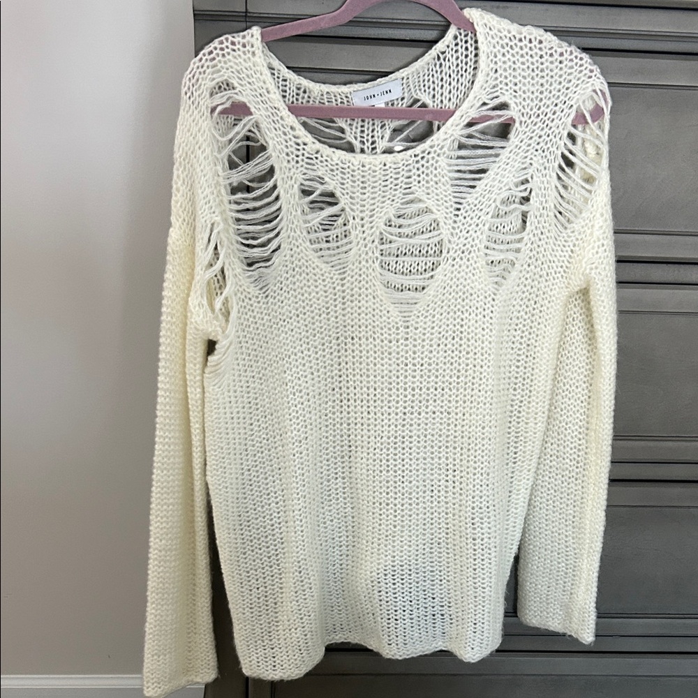 John + Jenn Cream Distressed Sweater